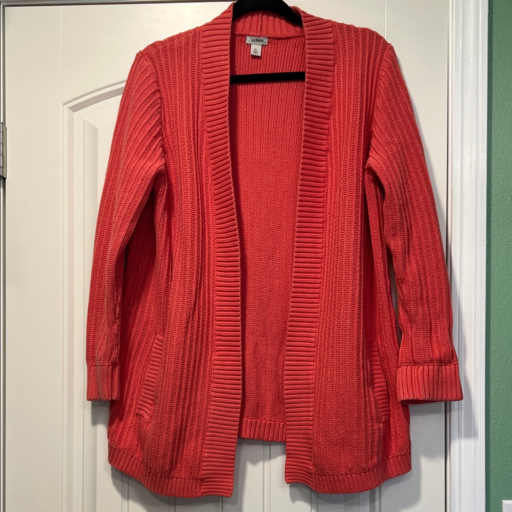 L.L. Bean Women's Coral Open Front Cardigan